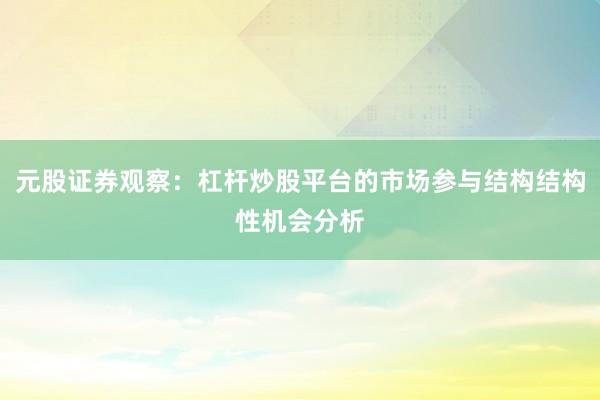 元股证券观察：杠杆炒股平台的市场参与结构结构性机会分析