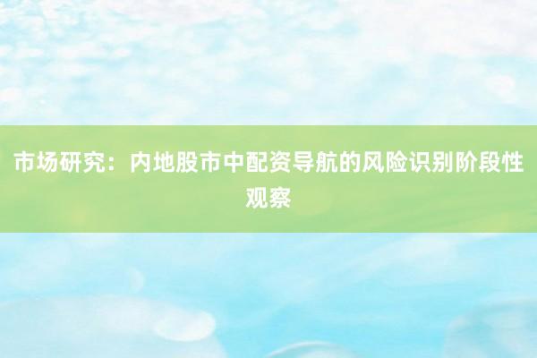 市场研究：内地股市中配资导航的风险识别阶段性观察