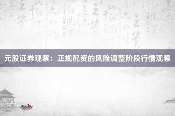 元股证券观察：正规配资的风险调整阶段行情观察