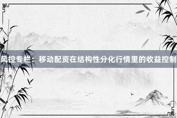 风控专栏：移动配资在结构性分化行情里的收益控制