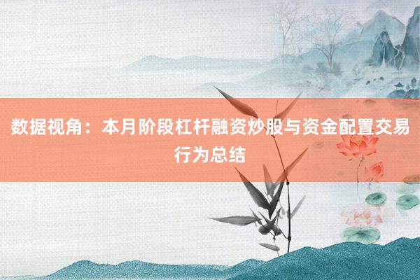 数据视角：本月阶段杠杆融资炒股与资金配置交易行为总结