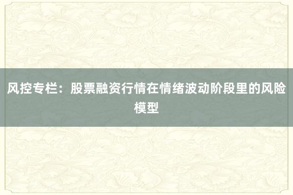 风控专栏：股票融资行情在情绪波动阶段里的风险模型