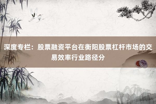 深度专栏：股票融资平台在衡阳股票杠杆市场的交易效率行业路径分