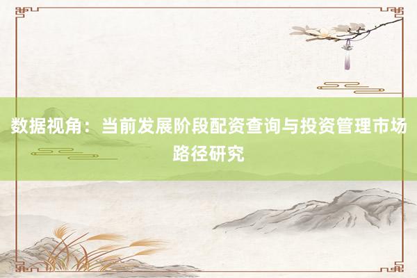数据视角：当前发展阶段配资查询与投资管理市场路径研究