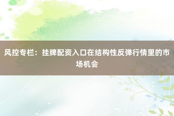 风控专栏：挂牌配资入口在结构性反弹行情里的市场机会