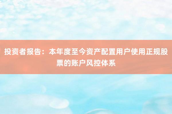投资者报告：本年度至今资产配置用户使用正规股票的账户风控体系