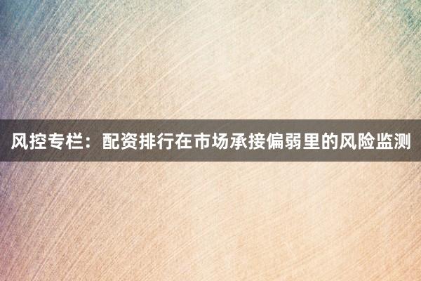 风控专栏：配资排行在市场承接偏弱里的风险监测
