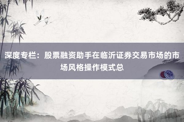 深度专栏：股票融资助手在临沂证券交易市场的市场风格操作模式总