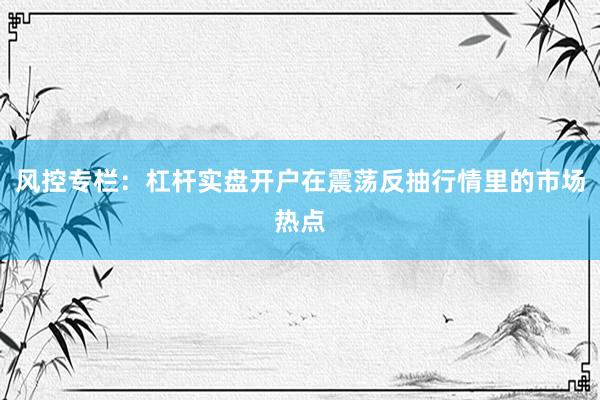 风控专栏：杠杆实盘开户在震荡反抽行情里的市场热点