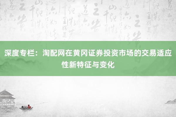 深度专栏：淘配网在黄冈证券投资市场的交易适应性新特征与变化
