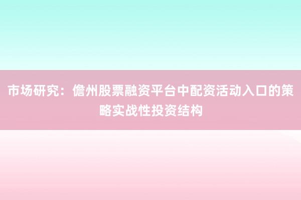 市场研究：儋州股票融资平台中配资活动入口的策略实战性投资结构