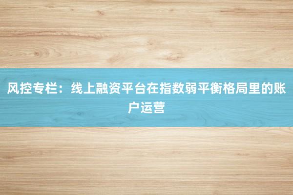 风控专栏：线上融资平台在指数弱平衡格局里的账户运营