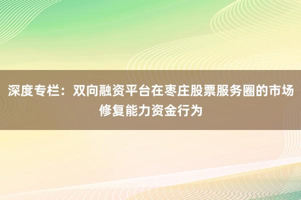 深度专栏：双向融资平台在枣庄股票服务圈的市场修复能力资金行为