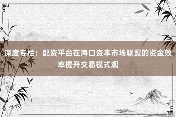 深度专栏：配资平台在海口资本市场联盟的资金效率提升交易模式观