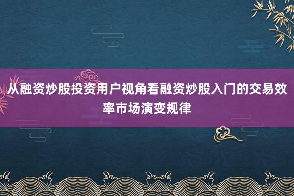 从融资炒股投资用户视角看融资炒股入门的交易效率市场演变规律