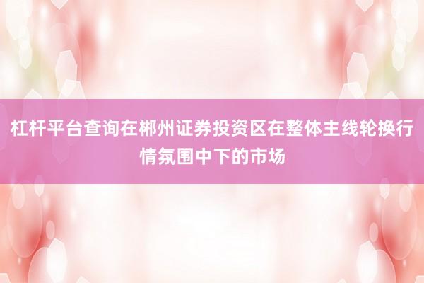 杠杆平台查询在郴州证券投资区在整体主线轮换行情氛围中下的市场
