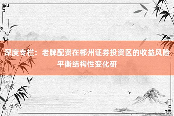 深度专栏：老牌配资在郴州证券投资区的收益风险平衡结构性变化研