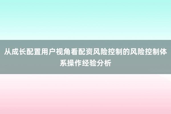 从成长配置用户视角看配资风险控制的风险控制体系操作经验分析