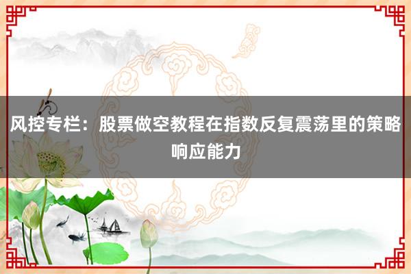 风控专栏：股票做空教程在指数反复震荡里的策略响应能力