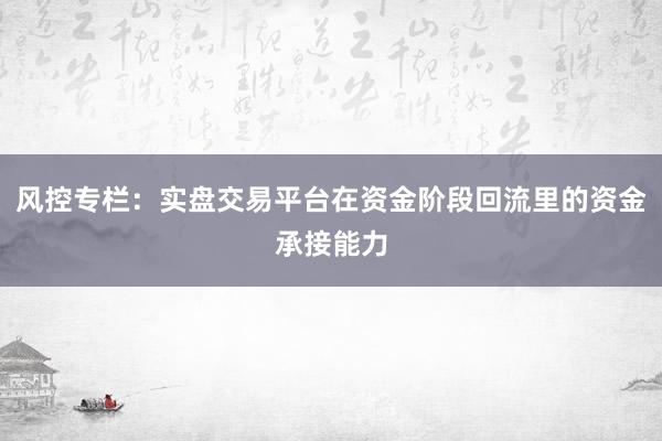 风控专栏：实盘交易平台在资金阶段回流里的资金承接能力