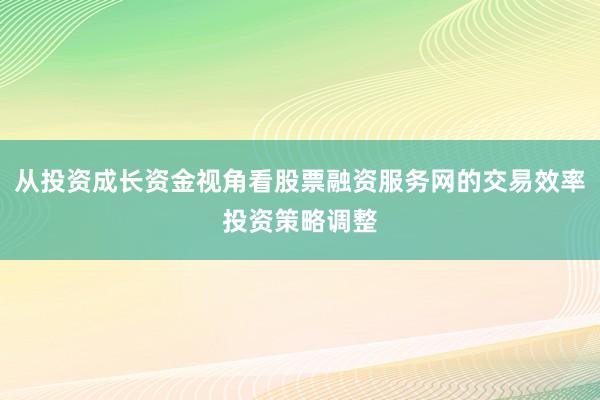 从投资成长资金视角看股票融资服务网的交易效率投资策略调整
