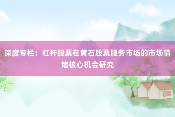 深度专栏：杠杆股票在黄石股票服务市场的市场情绪核心机会研究