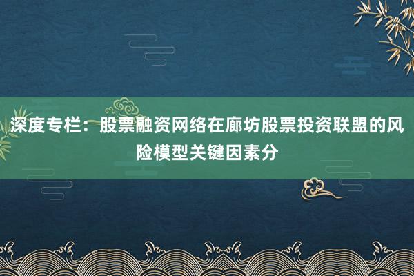 深度专栏：股票融资网络在廊坊股票投资联盟的风险模型关键因素分