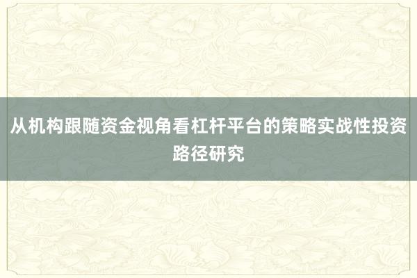 从机构跟随资金视角看杠杆平台的策略实战性投资路径研究
