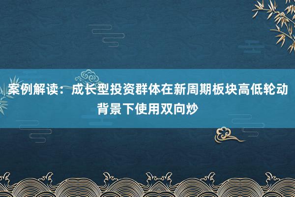 案例解读:成长型投资群体在新周期板块高低轮动背景下使用双向炒