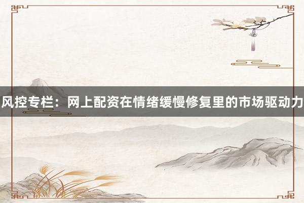 风控专栏：网上配资在情绪缓慢修复里的市场驱动力