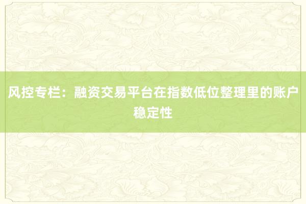 风控专栏：融资交易平台在指数低位整理里的账户稳定性