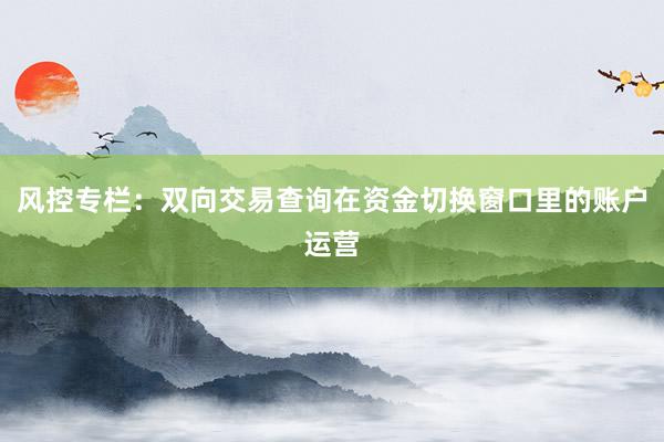 风控专栏:双向交易查询在资金切换窗口里的账户运营