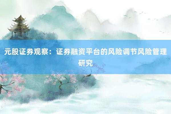 元股证券观察：证券融资平台的风险调节风险管理研究