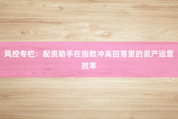 风控专栏：配资助手在指数冲高回落里的资产运营效率