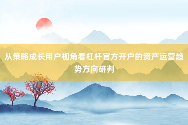 从策略成长用户视角看杠杆官方开户的资产运营趋势方向研判