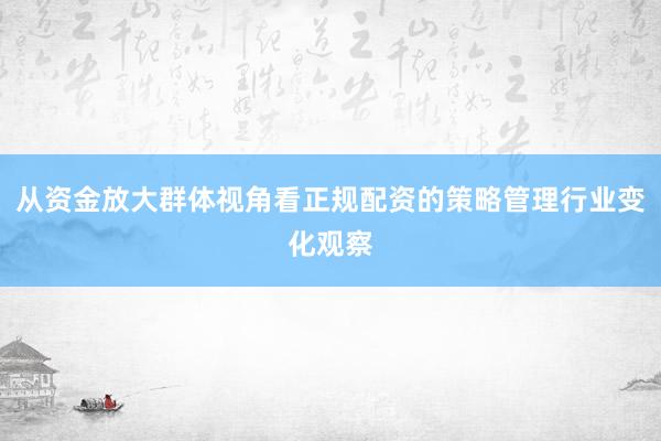 从资金放大群体视角看正规配资的策略管理行业变化观察