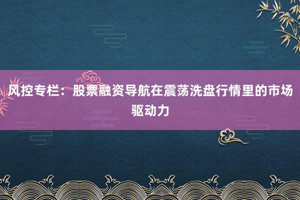 风控专栏:股票融资导航在震荡洗盘行情里的市场驱动力