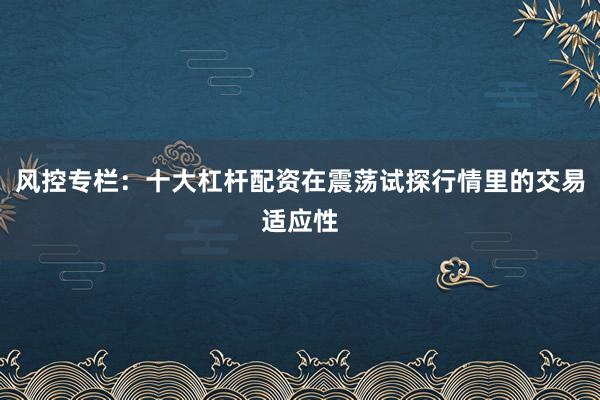风控专栏:十大杠杆配资在震荡试探行情里的交易适应性