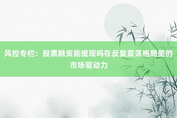 风控专栏:股票融资能提现吗在反复震荡格局里的市场驱动力