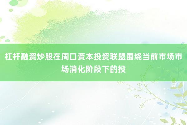 杠杆融资炒股在周口资本投资联盟围绕当前市场市场消化阶段下的投