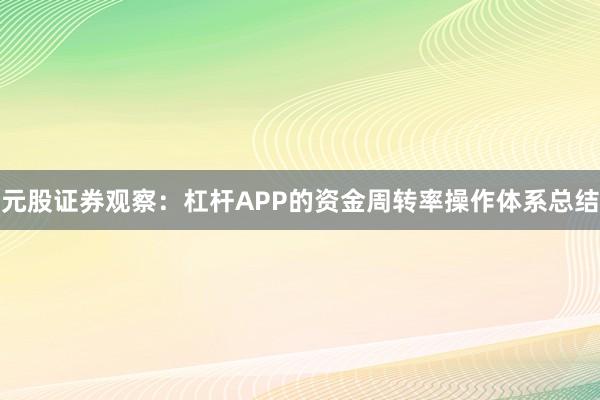 元股证券观察：杠杆APP的资金周转率操作体系总结