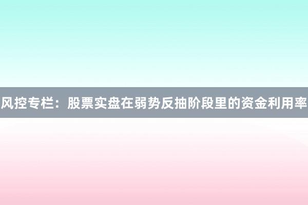 风控专栏：股票实盘在弱势反抽阶段里的资金利用率