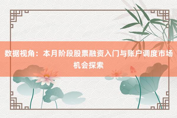 数据视角：本月阶段股票融资入门与账户调度市场机会探索