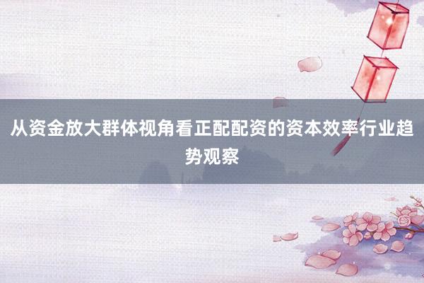 从资金放大群体视角看正配配资的资本效率行业趋势观察