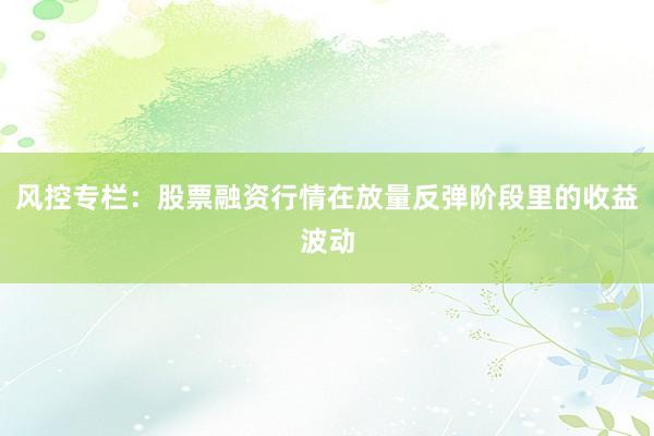 风控专栏：股票融资行情在放量反弹阶段里的收益波动