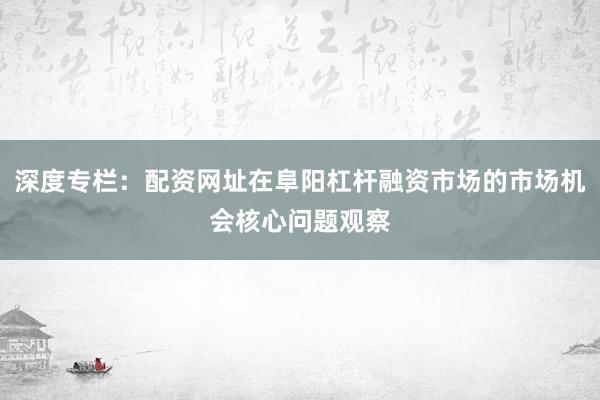 深度专栏：配资网址在阜阳杠杆融资市场的市场机会核心问题观察