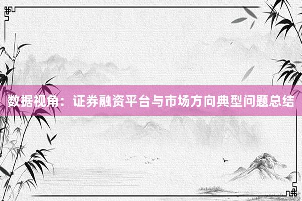 数据视角：证券融资平台与市场方向典型问题总结