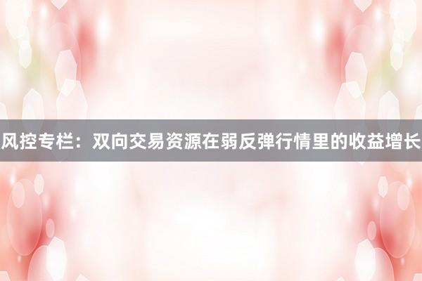 风控专栏：双向交易资源在弱反弹行情里的收益增长