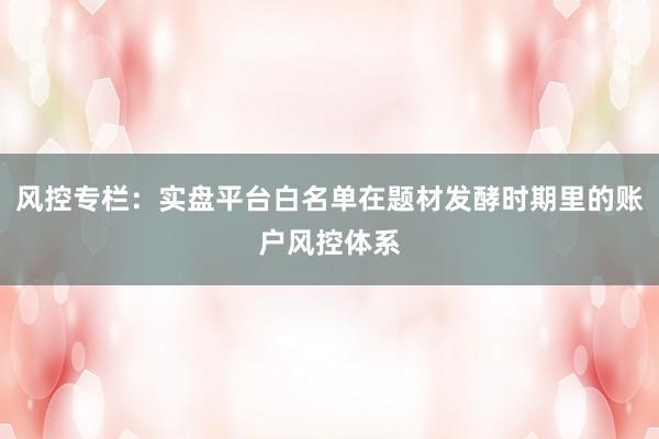 风控专栏：实盘平台白名单在题材发酵时期里的账户风控体系