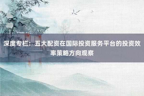 深度专栏：五大配资在国际投资服务平台的投资效率策略方向观察